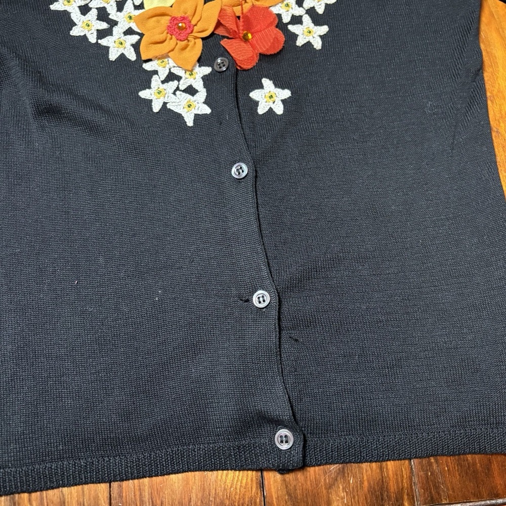 Vtg Moschino Cheap & Chic Black Floral Appliqué Pink Orange Cardigan Silk Sz 8 - Picture 5 of 13
